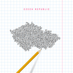 Czech Republic sketch scribble vector map drawn on checkered school notebook paper background