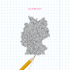 Germany sketch scribble vector map drawn on checkered school notebook paper background