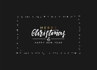 Christmas background with precious stones, gems. Handwritten text Merry Christmas and Happy New Year. Xmas greeting card, banner, web poster. Festive vector illustration