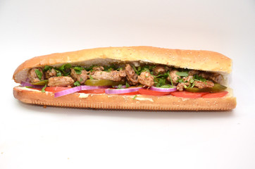 sandwich with chicken slices baguette