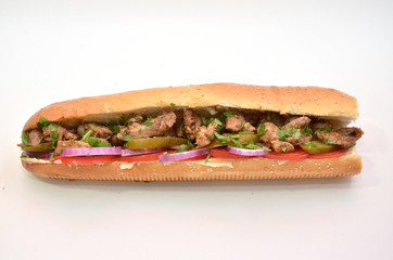 sandwich with chicken slices baguette