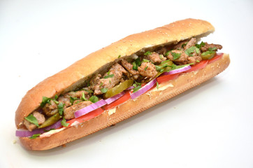 sandwich with chicken slices baguette