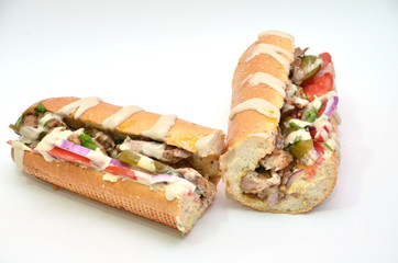 sandwich with chicken slices baguette