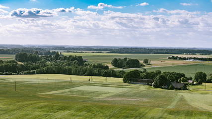 Summer landscape, green forest from above on sunny summer day.