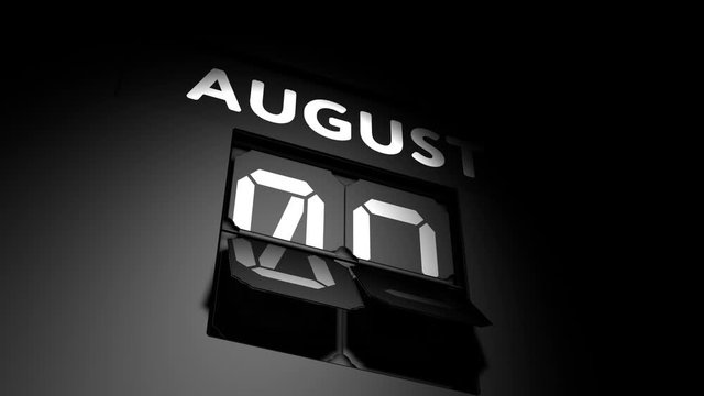 August 9 date. digital calendar change to August 9 animation
