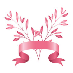 breast cancer campaign ribbon with leafs