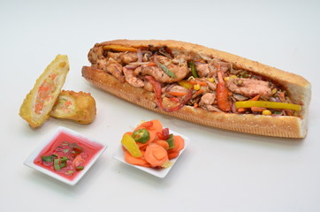 baguette sandwich with chicken meat