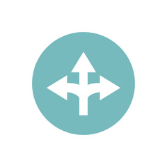 icon of three way direction arrow in color circle