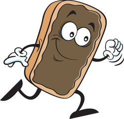 Cartoon illustration of a happy chocolate eclair running.