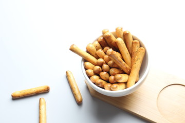 breadsticks glassware gray background