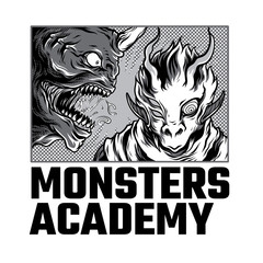 Monster Academy Black and White Illustration