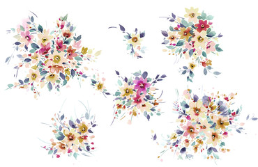 Flowers watercolor illustration.Manual composition.Big Set watercolor elements.