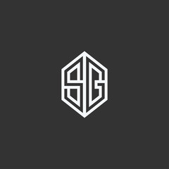 Initial letter SG logo design, minimalist line art monogram hexagon shape, icon symbol vector