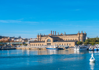 Barcelona,Catalunya,Spain - Dic 02,2018 - Port Authority Admiral Historic Authority building. The old Customs building in the new Port Vell marina walkway