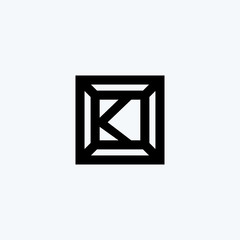Initial letter K logo design, minimalist line art monogram square shape, icon symbol vector