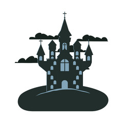 halloween dark castle scene icon