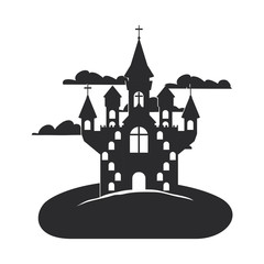 halloween dark castle scene icon