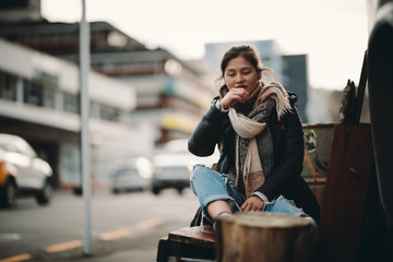 Fototapeta premium Asian travel woman portrait in Wellington, New Zealand