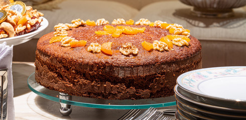 Chocolate cake with dried apricot and nuts