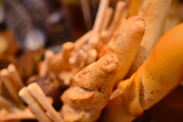 basket of miscellaneous bread,  breads background