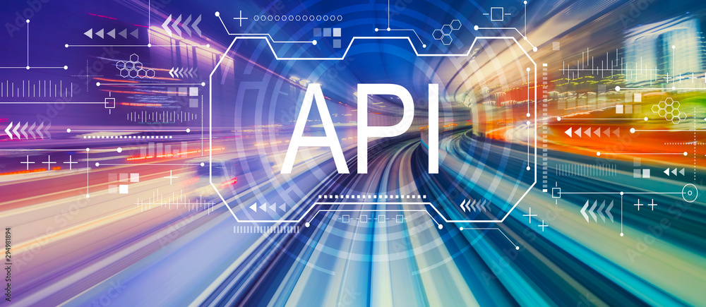 Poster api concept with abstract high speed technology pov motion blur
