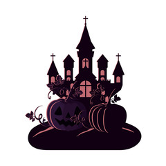 halloween dark castle with pumpkins scene icon