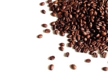 Coffee beans isolated on white background close up