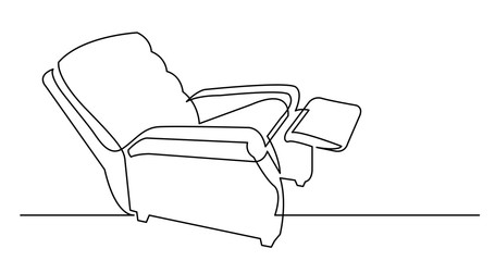 continuous line drawing of old fashioned comfortable recliner armchair
