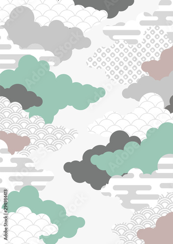 和柄を用いた雲の背景イラスト エ霞 青海波 鹿の子絞り Wall Mural Kimiko