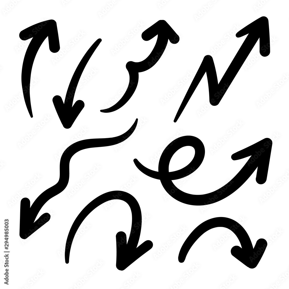 Aufkleber arrows hand drawn doodle vector set. sketch arrow design for application, banner, print screen, pen 