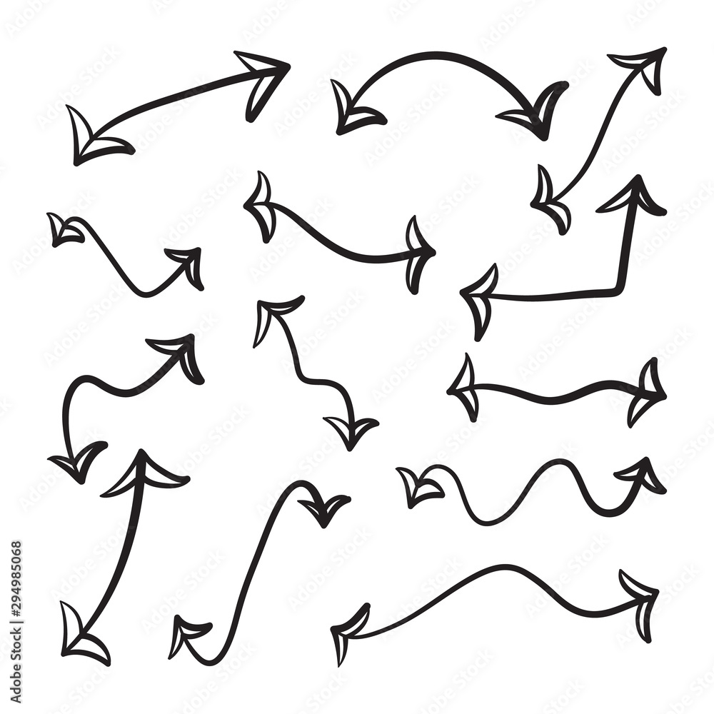 Aufkleber arrows hand drawn doodle vector set. sketch arrow design for application, banner, print screen, pen 