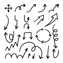 Arrows hand drawn doodle vector set. Sketch arrow design for application, banner, print screen, pen marks, map and typography design guide line.