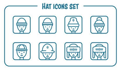 Set of line icons – heads in hats. Can be used for avatars on websites or categories in sites