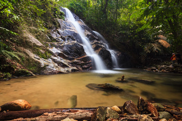 waterfalls found in tropical rainforest in Malaysia