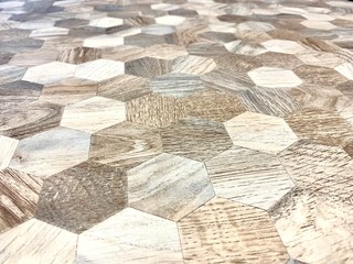 Natural wooden background honeycomb, Wood grain texture, hexagonal shape , tiled trapezium like jigsaw puzzle
