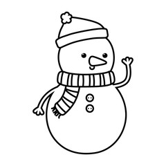 snowman with hat and scarf decoration merry christmas line style