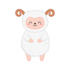 cute sheep with horns on white background