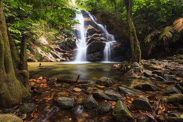 waterfalls found in tropical rainforest in Malaysia