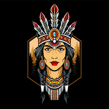 native american woman vector logo