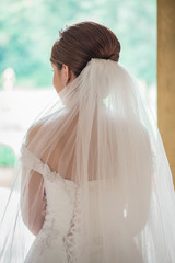 The bride wearing a white wedding dress beautiful