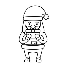 santa claus with gift decoration merry christmas line style