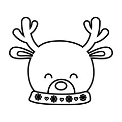 reindeer head horns decoration merry christmas line style