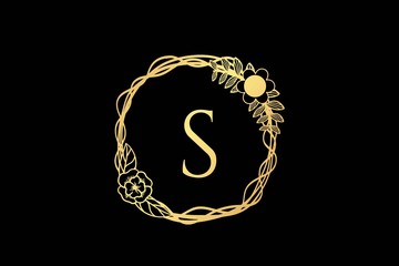 golden monogram floral frame