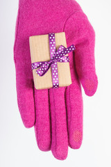 Hand of woman with gift for Christmas or other celebration