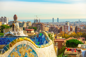 Obraz premium Panoramic view of Park Guell in Barcelona, Catalunya Spain.
