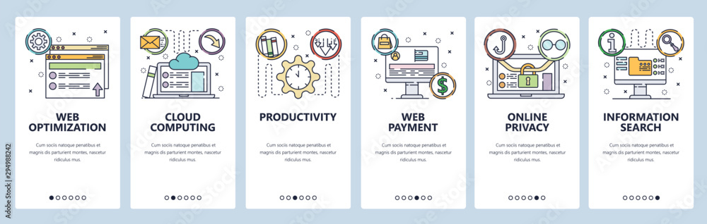 Poster cloud computing website and mobile app onboarding screens vector template