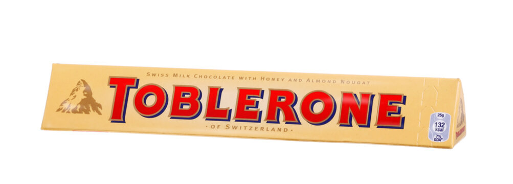 Stockholm, Sweden - February 1, 2014: One package of Toblerone milk chocolate isolated on white.
