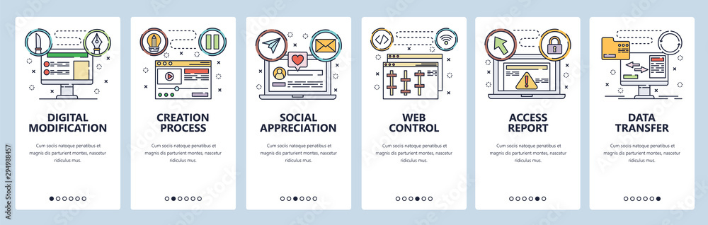 Poster website and mobile app onboarding screens vector template