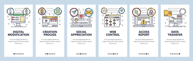 Website and mobile app onboarding screens vector template