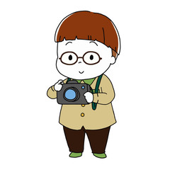 カメラを持っている眼鏡の男の子